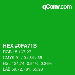 Color code: HEX #0FA71B | qconv.com