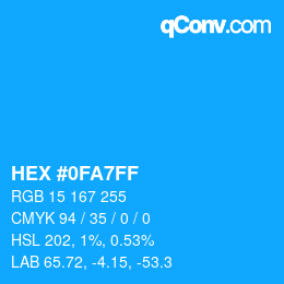 Farbcode: HEX #0FA7FF | qconv.com