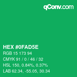 Color code: HEX #0FAD5E | qconv.com