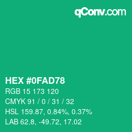 Color code: HEX #0FAD78 | qconv.com