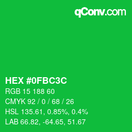 Color code: HEX #0FBC3C | qconv.com