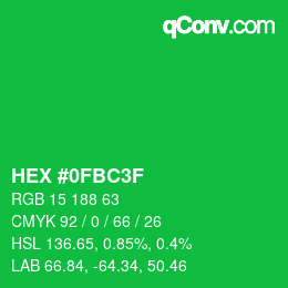 カラーコード: HEX #0FBC3F | qconv.com