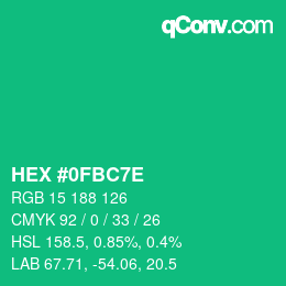 Color code: HEX #0FBC7E | qconv.com