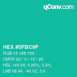 Color code: HEX #0FBC9F | qconv.com