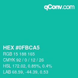 Color code: HEX #0FBCA5 | qconv.com