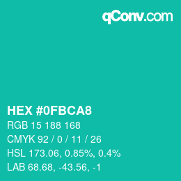 Color code: HEX #0FBCA8 | qconv.com