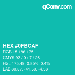 Color code: HEX #0FBCAF | qconv.com