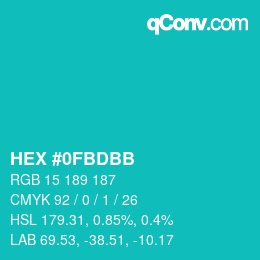 カラーコード: HEX #0FBDBB | qconv.com