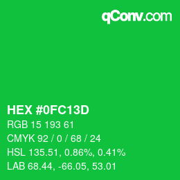 Color code: HEX #0FC13D | qconv.com