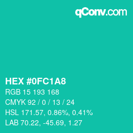 カラーコード: HEX #0FC1A8 | qconv.com