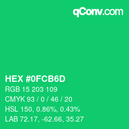 Color code: HEX #0FCB6D | qconv.com