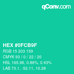 Color code: HEX #0FCB9F | qconv.com