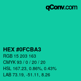 Color code: HEX #0FCBA3 | qconv.com