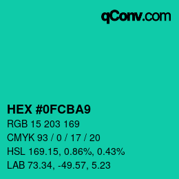 カラーコード: HEX #0FCBA9 | qconv.com