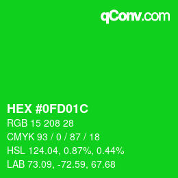 Color code: HEX #0FD01C | qconv.com