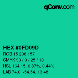 カラーコード: HEX #0FD09D | qconv.com