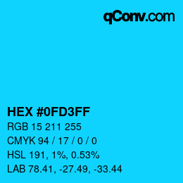 Color code: HEX #0FD3FF | qconv.com
