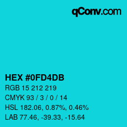 Color code: HEX #0FD4DB | qconv.com