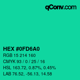 Color code: HEX #0FD6A0 | qconv.com