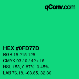 颜色代码: HEX #0FD77D | qconv.com