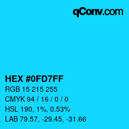 Color code: HEX #0FD7FF | qconv.com