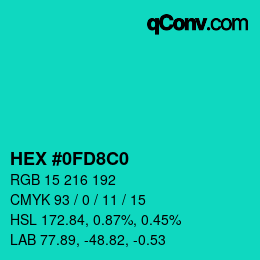 カラーコード: HEX #0FD8C0 | qconv.com