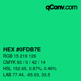 カラーコード: HEX #0FDB7E | qconv.com