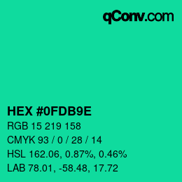 Color code: HEX #0FDB9E | qconv.com