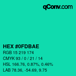 Color code: HEX #0FDBAE | qconv.com