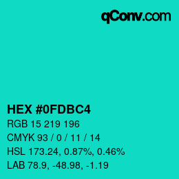 Color code: HEX #0FDBC4 | qconv.com