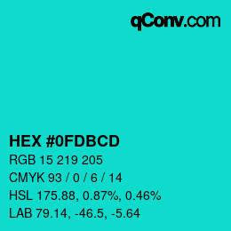 Color code: HEX #0FDBCD | qconv.com