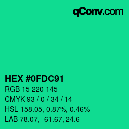 カラーコード: HEX #0FDC91 | qconv.com