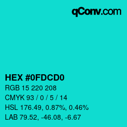 颜色代码: HEX #0FDCD0 | qconv.com