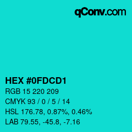 Color code: HEX #0FDCD1 | qconv.com