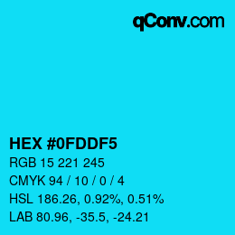 Color code: HEX #0FDDF5 | qconv.com