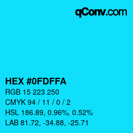 Color code: HEX #0FDFFA | qconv.com