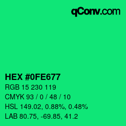 颜色代码: HEX #0FE677 | qconv.com