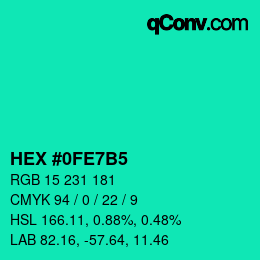 颜色代码: HEX #0FE7B5 | qconv.com