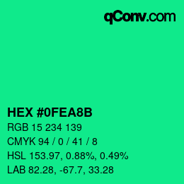 Color code: HEX #0FEA8B | qconv.com