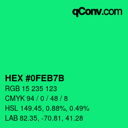 カラーコード: HEX #0FEB7B | qconv.com