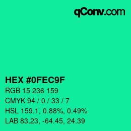 カラーコード: HEX #0FEC9F | qconv.com