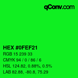 Farbcode: HEX #0FEF21 | qconv.com