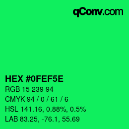 颜色代码: HEX #0FEF5E | qconv.com