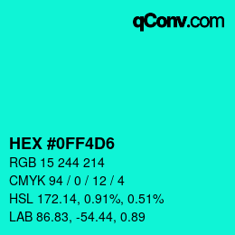Color code: HEX #0FF4D6 | qconv.com