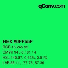 Color code: HEX #0FF55F | qconv.com