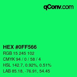 Farbcode: HEX #0FF566 | qconv.com