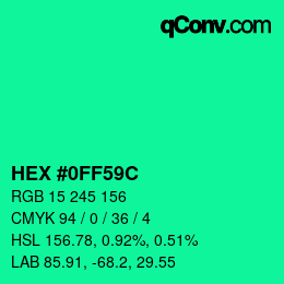 Color code: HEX #0FF59C | qconv.com