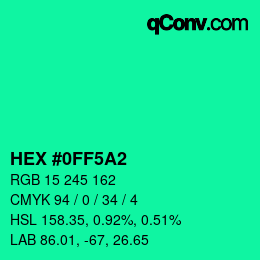 Color code: HEX #0FF5A2 | qconv.com