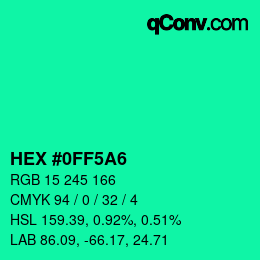 Color code: HEX #0FF5A6 | qconv.com