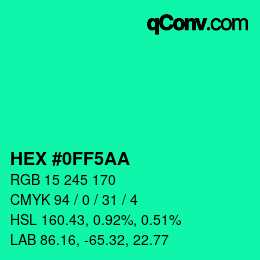 カラーコード: HEX #0FF5AA | qconv.com
